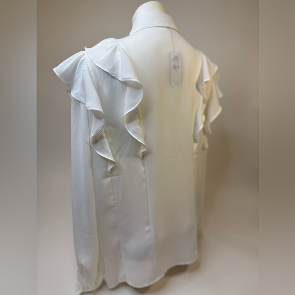 Express White Ruffle Blouse (Sheer) - Picture 3 of 8